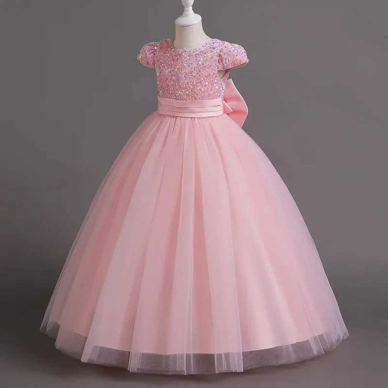 Fashion Solid Girls Sequin Dress Lace Long Sleeve Kids Dresses for Girls Spring Autumn Children Girls Par Dresses 3-12 YearsXJ250108
