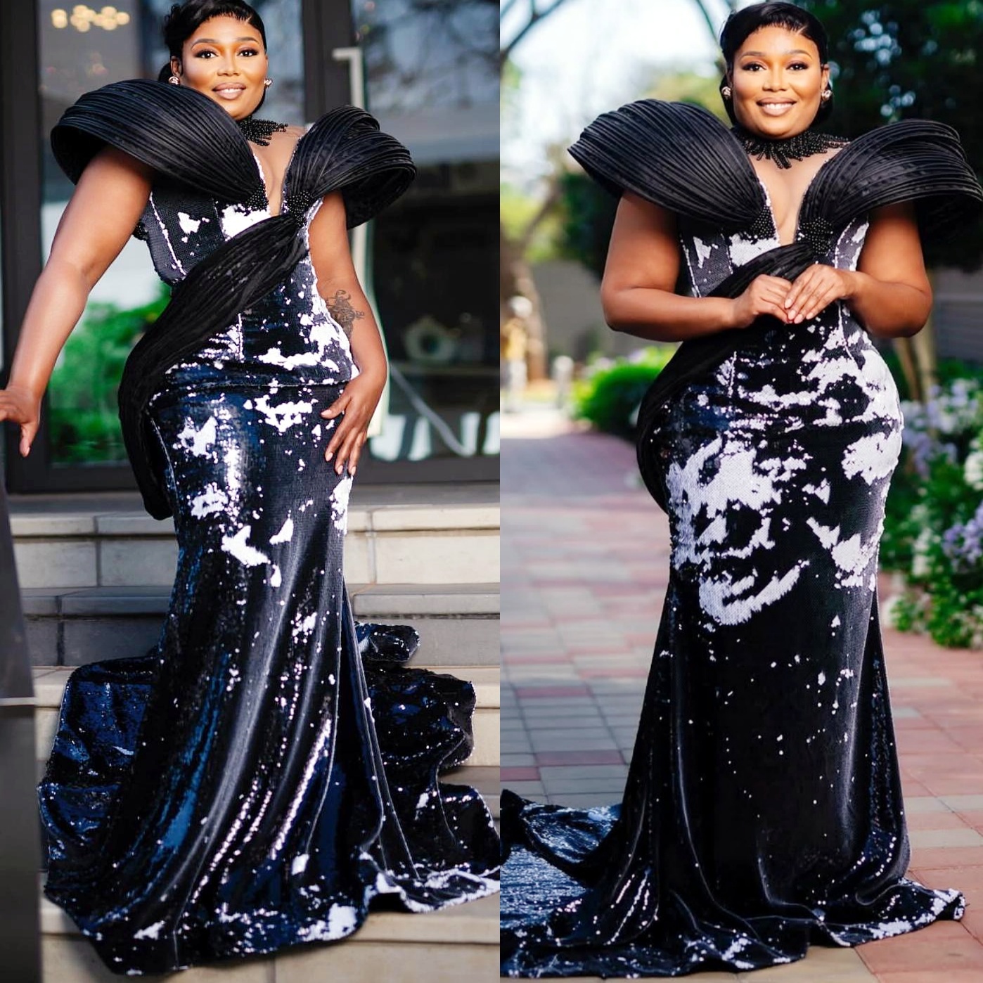 Black Mermaid Prom Dress with Sequined Veet & Beads - Stylish Formal Evening Gown for Special Ocns, Plus Size Available