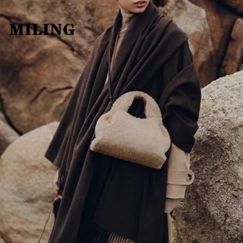 Wool Cloud For Winter Fluffy Short Handle Clutch Women's Vintage Single Shoulder Soft Cute Crossbody Bag
