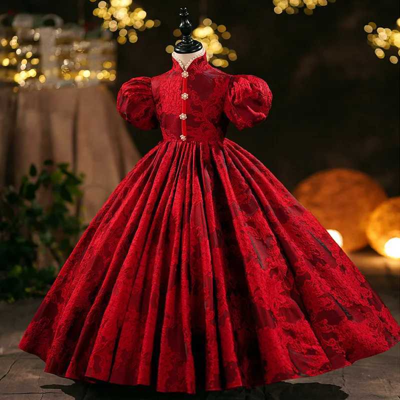 Classic Red Luxury Long Dresses For Girls Fashion Prom Host Elegant Costumes Formal Birthday Banquet Children High Quali GownsXJ250108