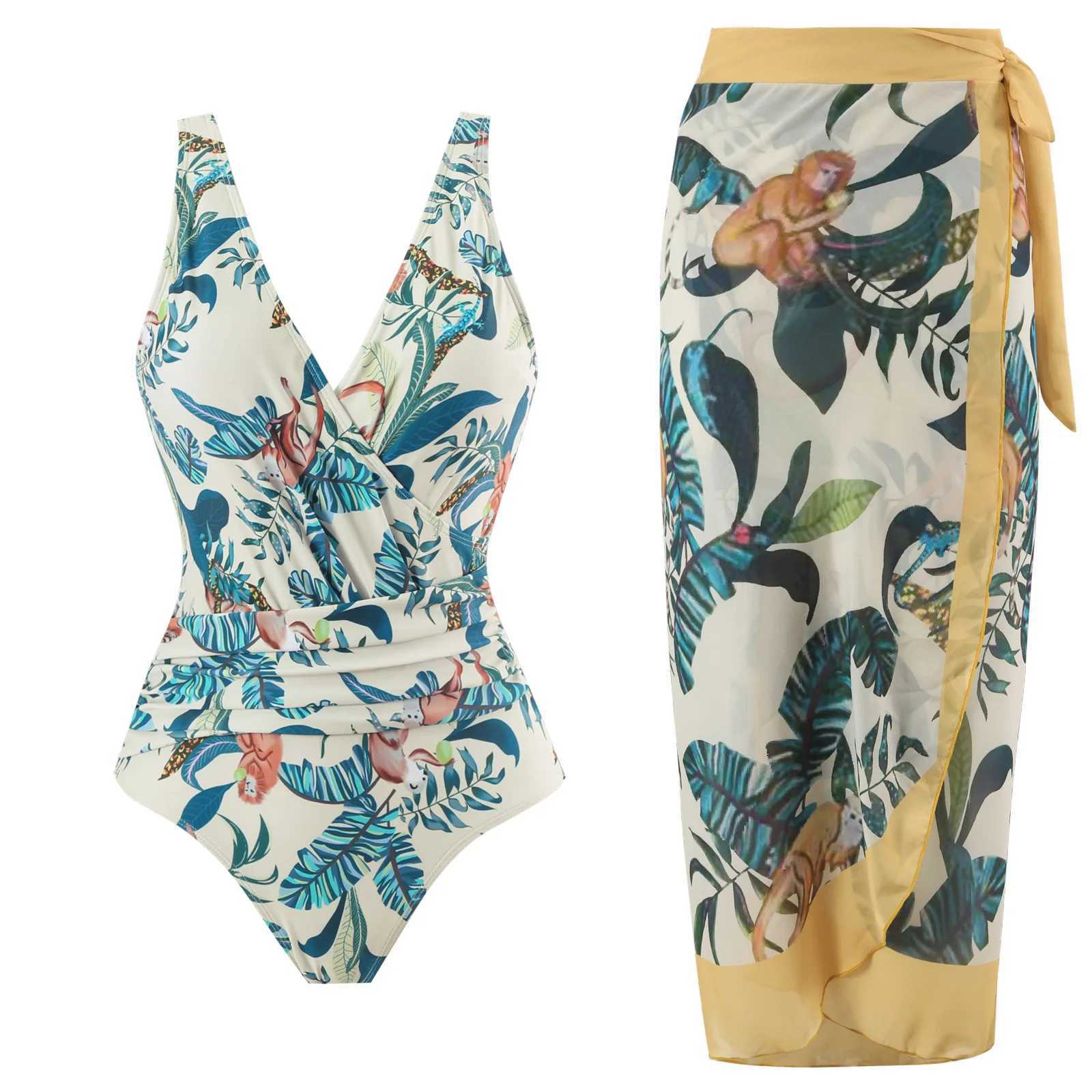 Women vintage sty one piece swimsuit for big breasts Monokini plus size tummy control bathing suit luxury swimwear with skirtXJ240108