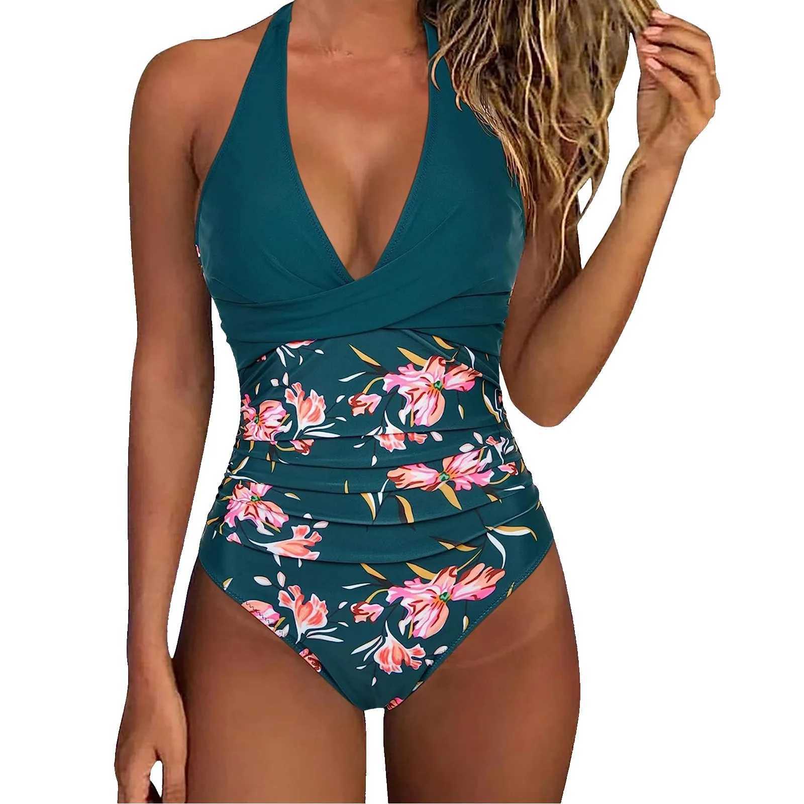 One Piece Beachwear Woman ss Swimwear V Neck Push Up Bikini Sets Fa Floral Swimwear Bathing Suits 2024 XJ240108