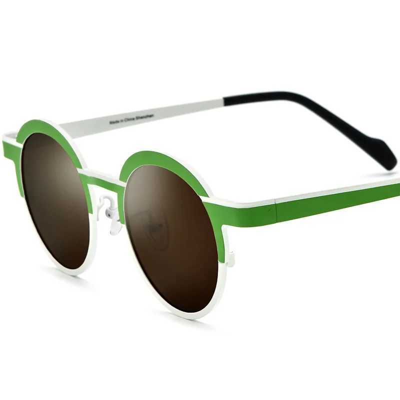Colorful ultra bright titanium design circular sunglasses polarized UV400 fashionable solar driving glasses tin plated glasses W250109