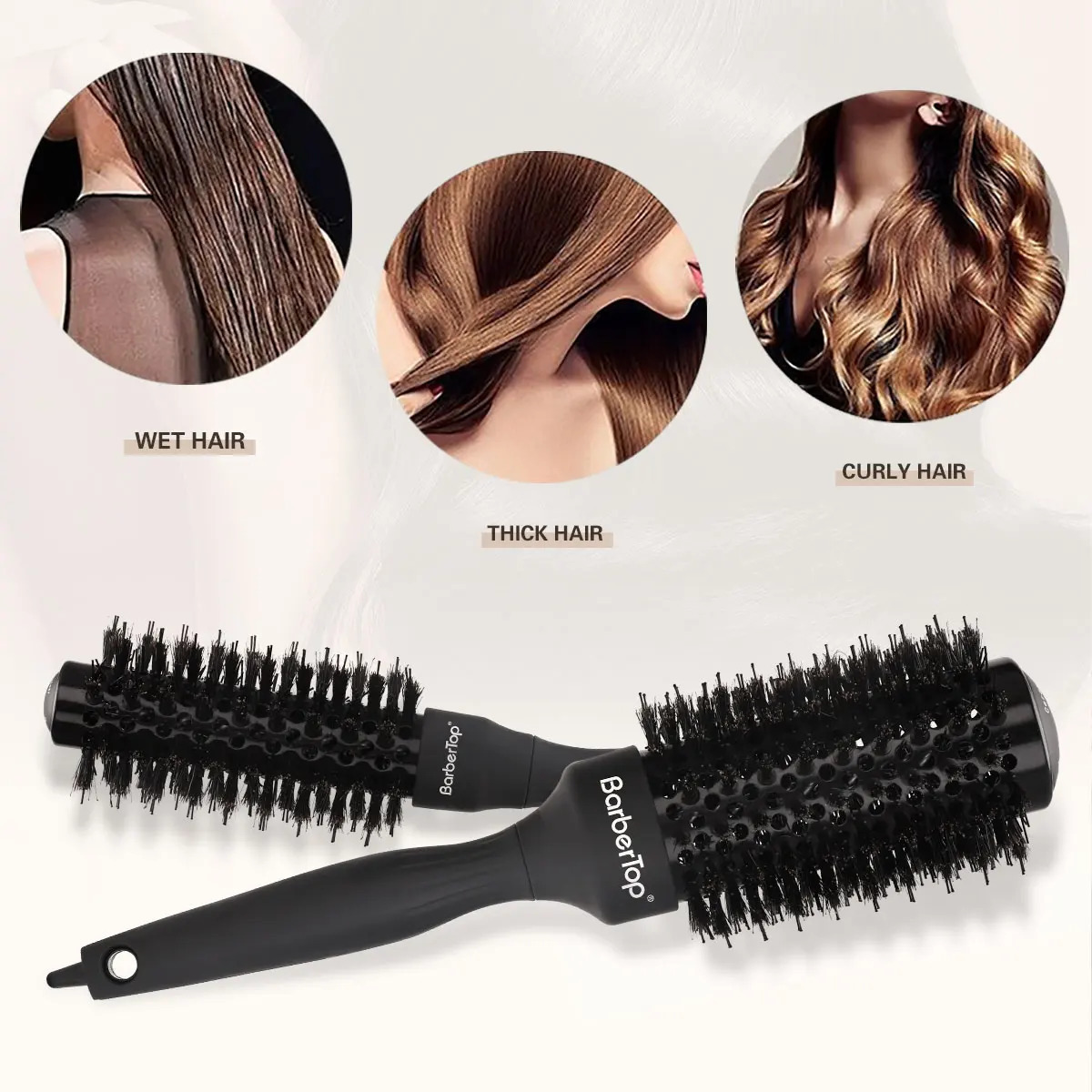 Barbertop Round Comb Boar Bristle Round Barrel Hair Curling Brush Women Beauty Hairbrush Barber Tools 4 Size Drying Curling Comb 250106