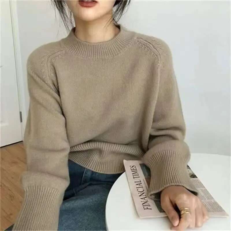 Vintag Fashion Autumn Winter Sweaters Women's O-Neck Solid Korean Lazy Wind All-Match Long Sleeve Loose Pullovers Knitted Tops