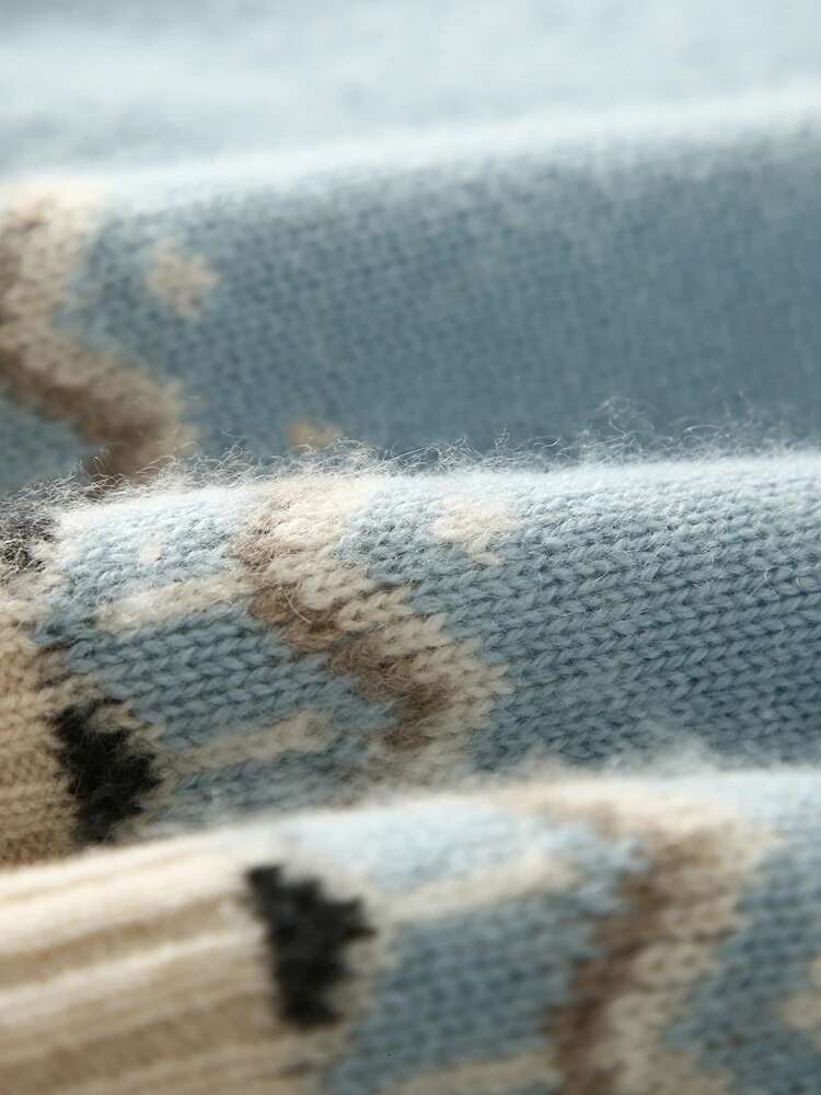 Women's Vintage Faire Isle Mock Neck Pullover Autumn Winter 100% Cashmere Knitwear Thick Jacquard Sweater Tops