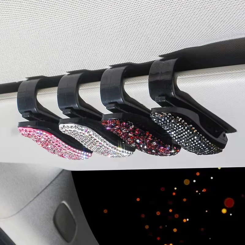 Car Sun Visor Mount Sunglasses Clip Holder Rhinestone Bracket Portable Crystal Decoration Accessories 250109