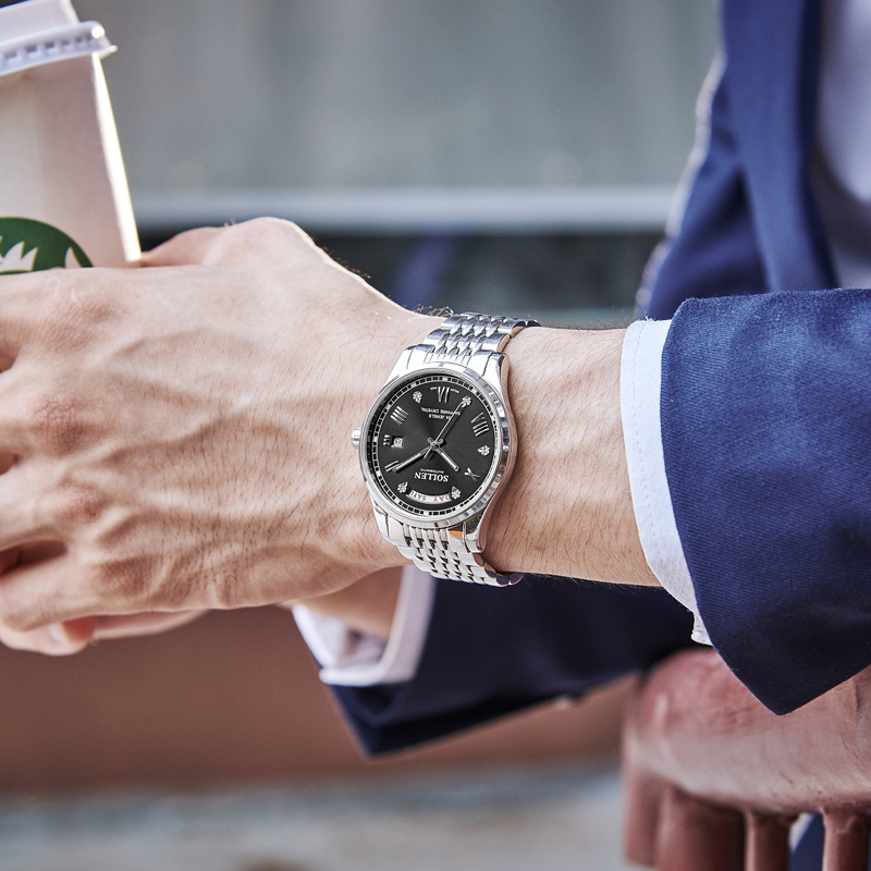Men's Automatic Mechanical Watch with Stainless Steel Band for Business and Casual Wear