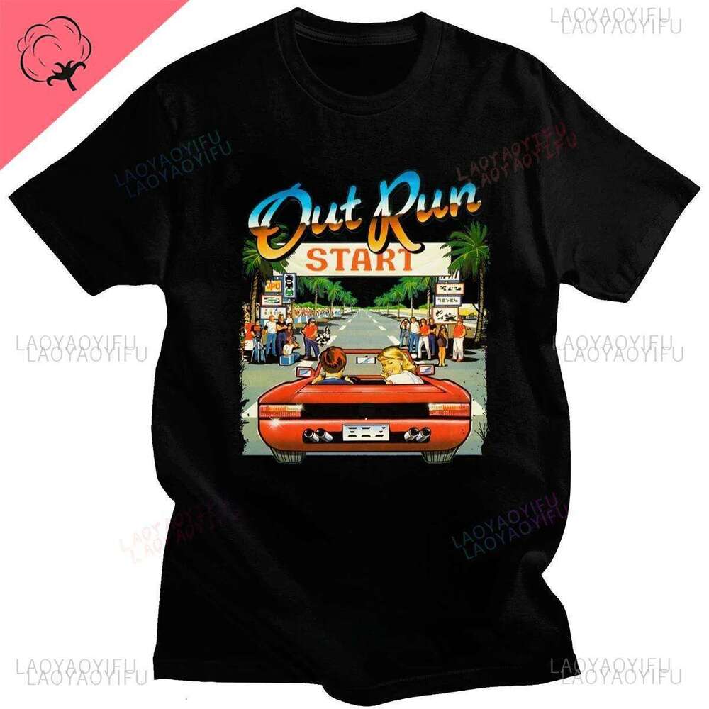 90s Vintage Out Run Top T Shirt Camisas Men Fashion Old Scho