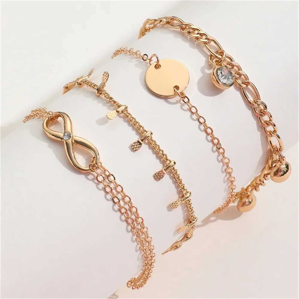 Gold Color Bracelet Set of Stainl Steel Sequins Rhinestone Bracelet Combination for Women Chain Bracelet Jewelry GiftsXJ250109