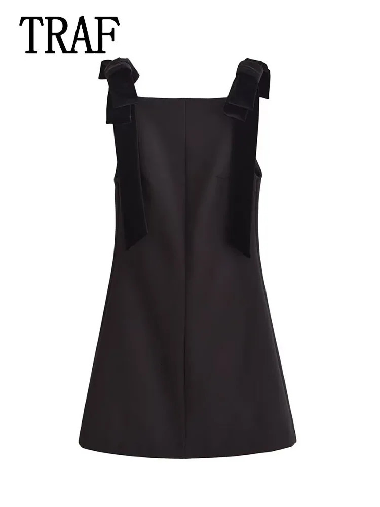 TRAF Women Black Slip Short Dresses Fashion Bow Elegant Party Butterfly Mini Dress Ladies Sleeveless Velvet 250106