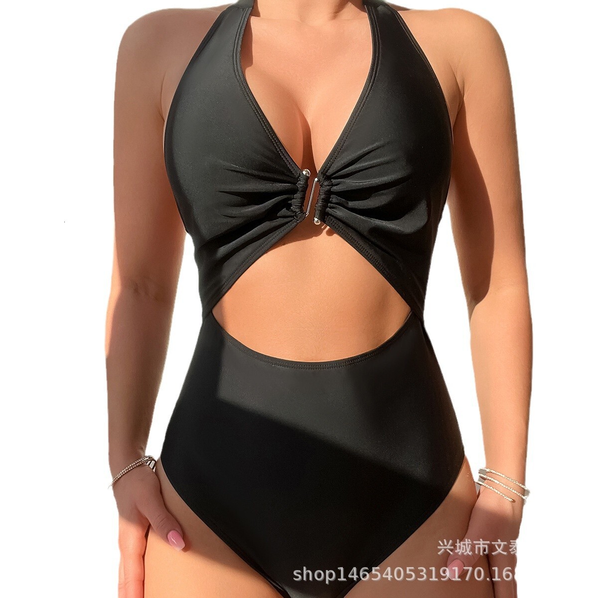 2025 black minimalist high-end one-piece bikini swimsuit designer trendy beach swimsuit