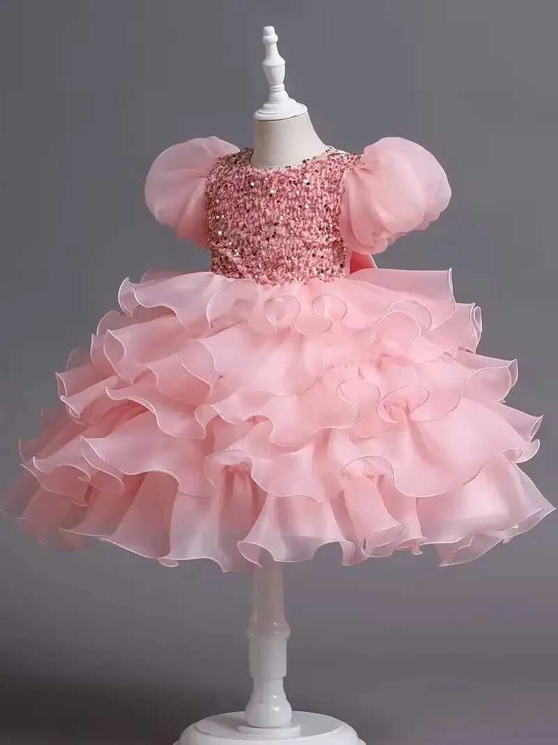 Little Girls Sequined Par Ball Dress With Big Bow Headband Kids Special Par Prom Dress Dance Performance Dress Princess DrXJ250108