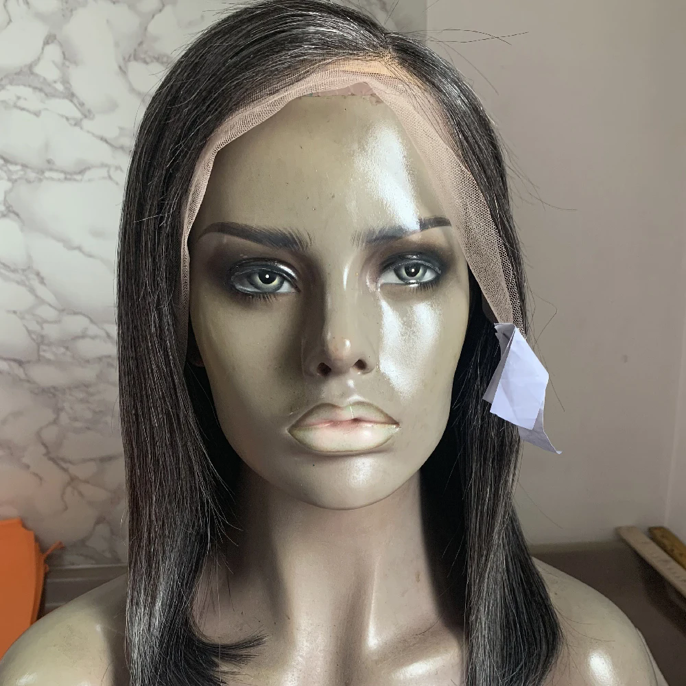 Salt and pepper real human hair gray bob wig for white women grey lace front human hair wigs 5x5 hd lace side part