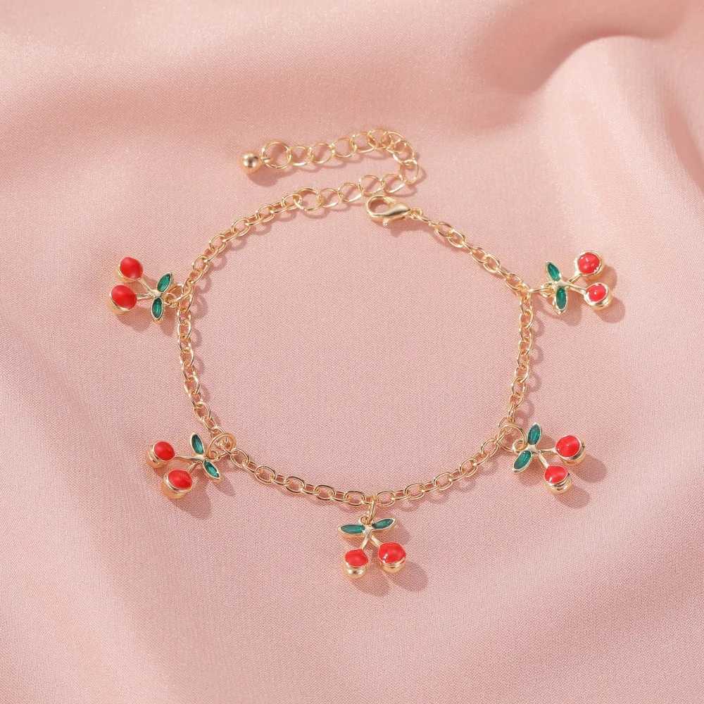 Fashion Charm Red Cherry Gold Chain Bracelets for Women Gold Color Adjustable Bracelet Anklet Jewelry Party GiftsXJ250109