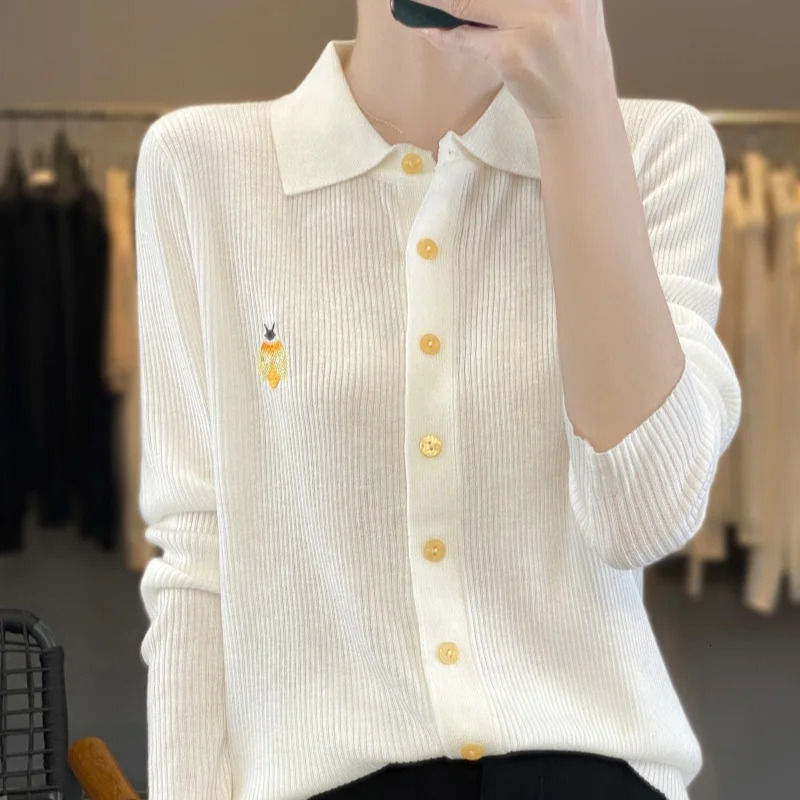 cashmere sweater womens autumn and winter knitted top long sleeved cardigan embroidered womens sweater 250106