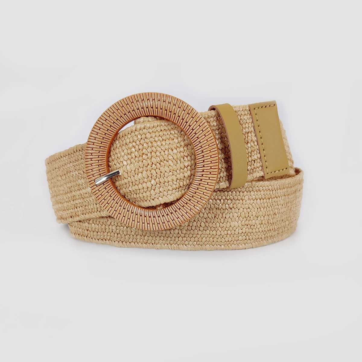 Fashion womens PP grass belt Bohemian wide elastic waistband woven waistband summer casual fabric waistband clothing accessories W250109