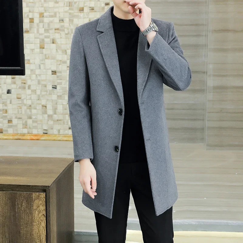 Highquality Fashion Handsome Mens Cashmere Coat2023 Young and Middleaged Business Leisure Autumn Winter Thick Coat Top 250106