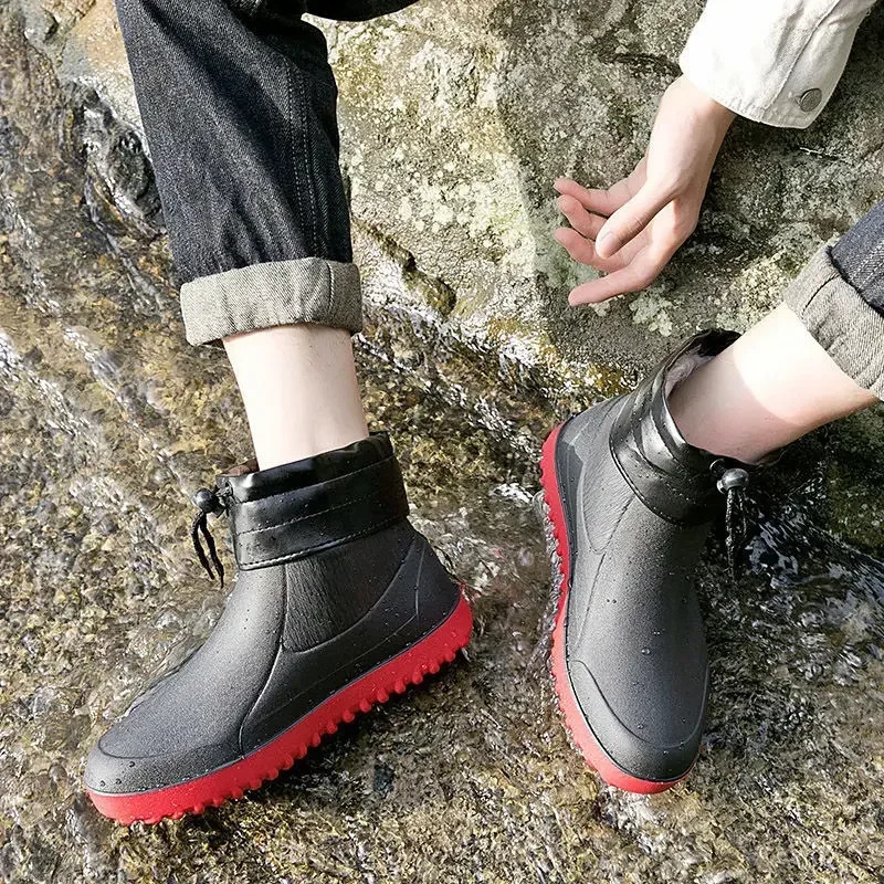 Ankle Cooking Male Shoes Chef Kitchen Low Short Mens Rain Boots Pvc Gum Waterproof Resistant Wide Toes Fashion Work Adult 250106