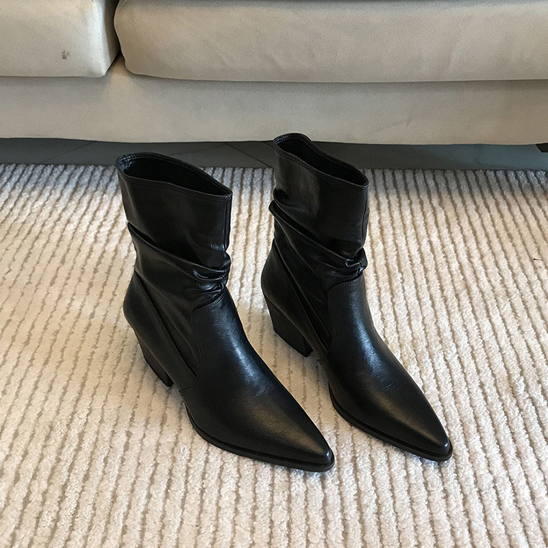 2025 new Elastic Casual Fashion Chunky Ankle Boots Square Toe Leather Brand Designer Female Shoes Autumn Booties d31f