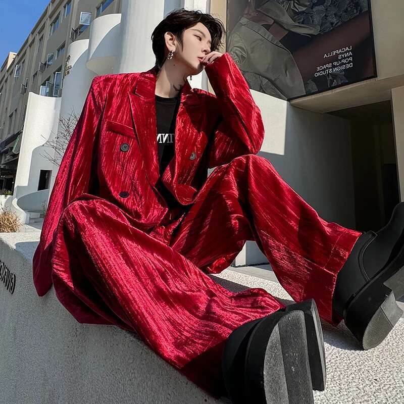 Personalized Trendy Jackets Two-Piece Sets Autumn Men's Clothing Stylish Elegant Straight Suit Pants