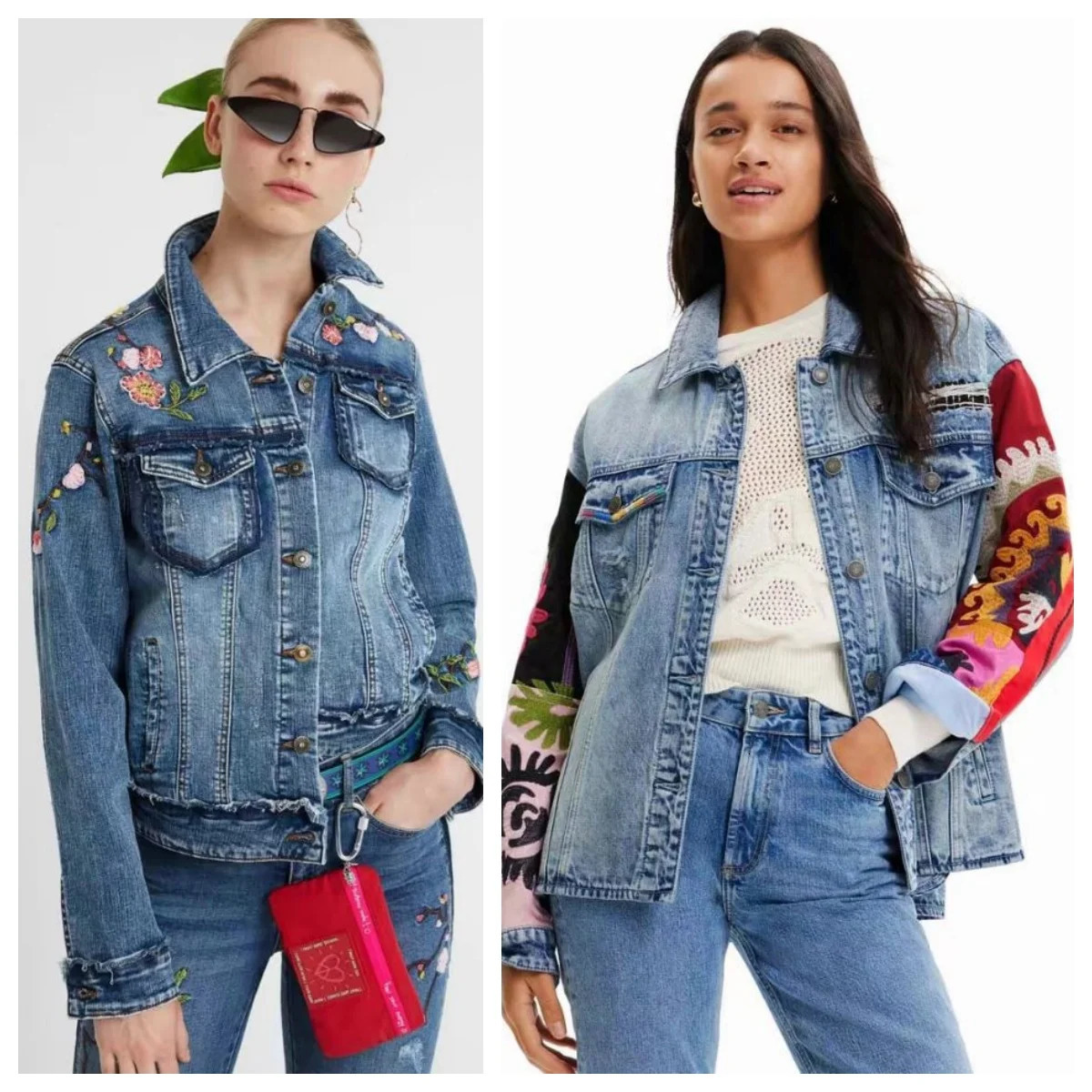 Spanish foreign trade womens denim jacket printed y process long sleeve stitching 250109