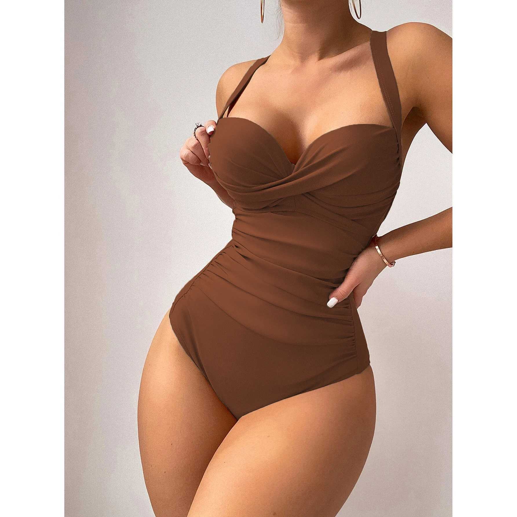 Ashgaily Push Up One Piece Swimwear Women Tummy Control Swimsuit Bathing Suit Gathering Cup Beach Wear Monokini FaXJ240108