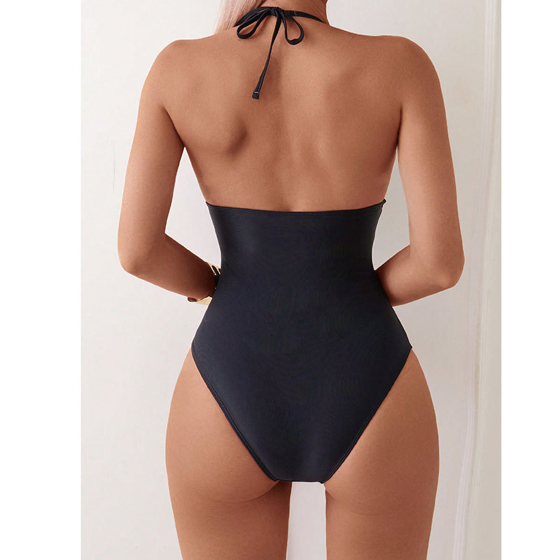 2025 new backless one-piece bikini slim fit sexy mesh patchwork designer women's beach swimsuit