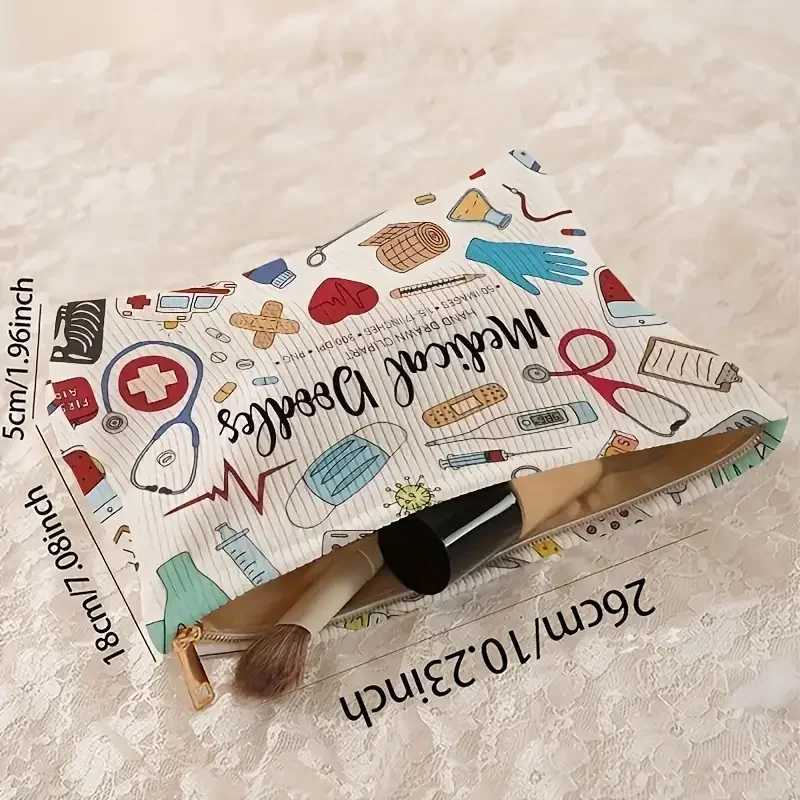 Medical graffiti printing Corduroy makeup bag lightweight zipper makeup storage box multifunctional lined makeup bag W250109