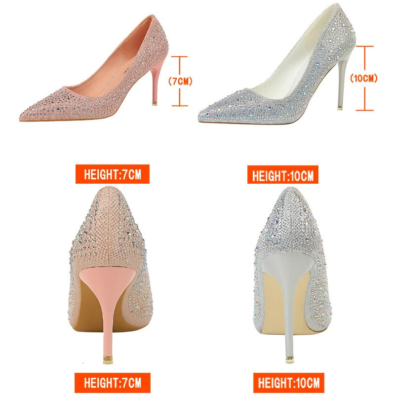 BIGTREE Shoes Rhinestone Woman Pumps Fashion Wedding Shoes Women Basic Pump Stiletto Heels 10cm 7cm Heeled Shoes High Heels 250106