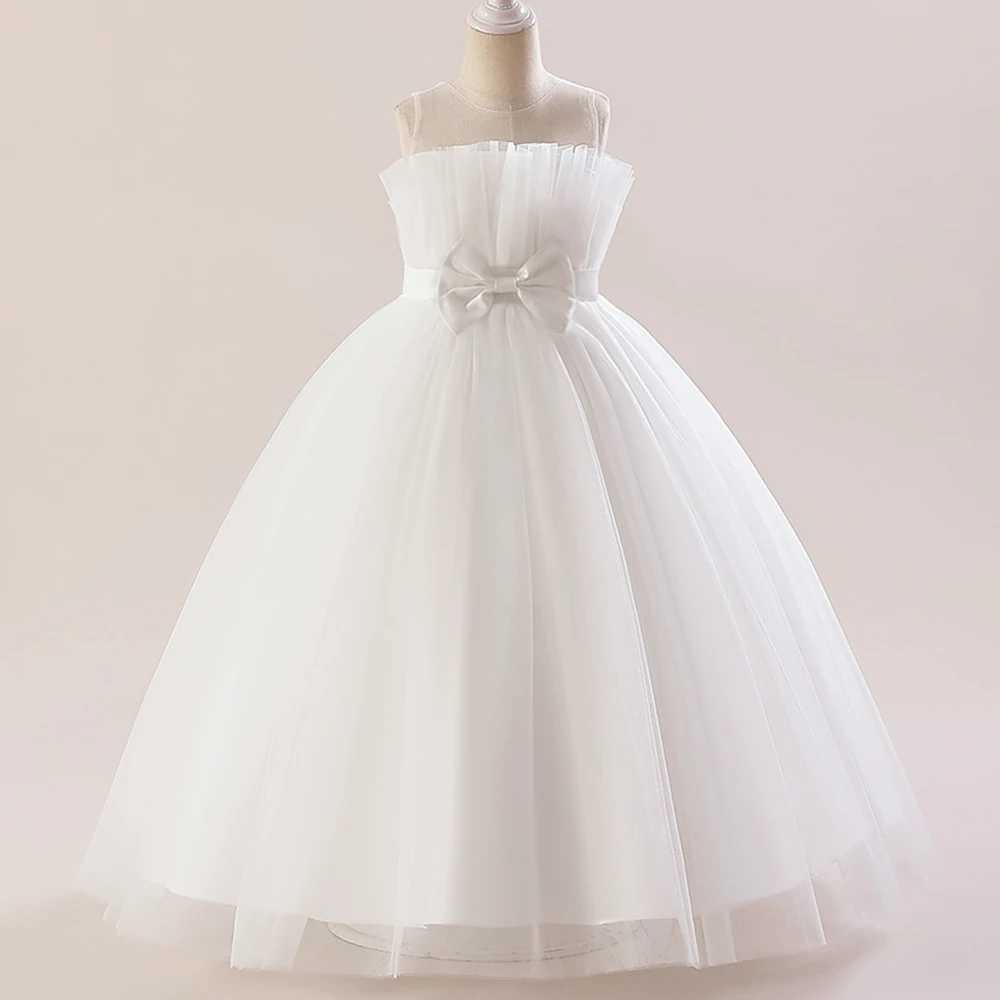 Summer Tulle Bridesmaids Pink Par Dresses for Girls Elegant Bow Princess Wedding Girls Dress First Communion Wedding Prom GownXJ250108