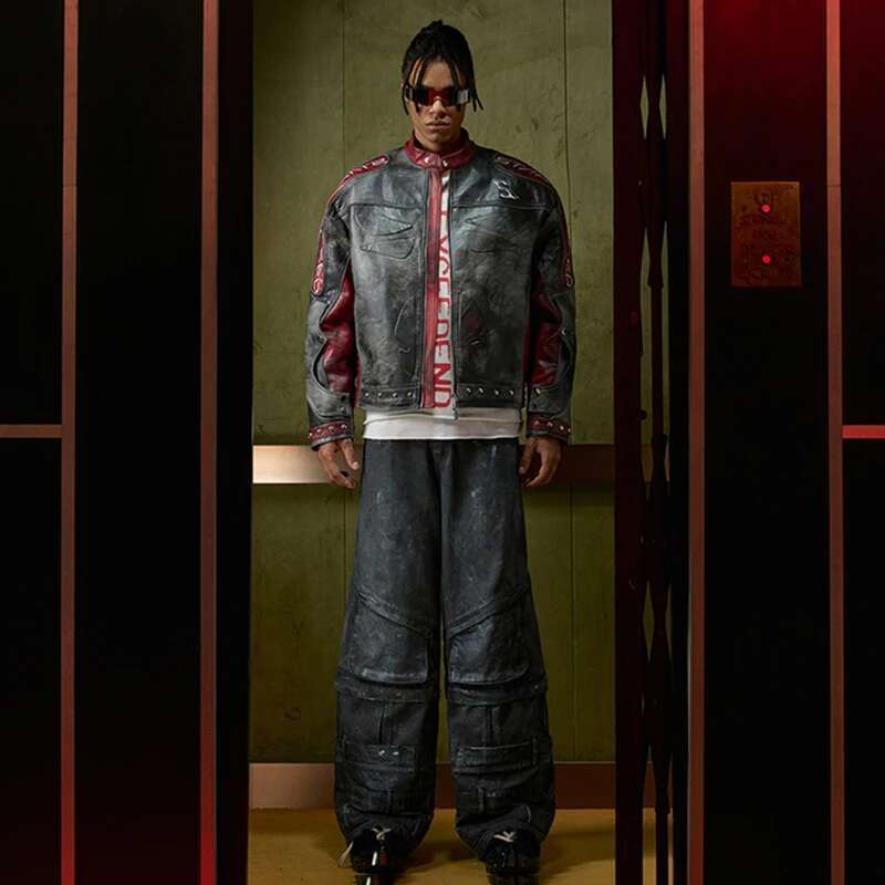 American Motorcycle Jacket Men Faux Leather Street Racing Suit Retro Original Designer Trendy High End Men's Coats