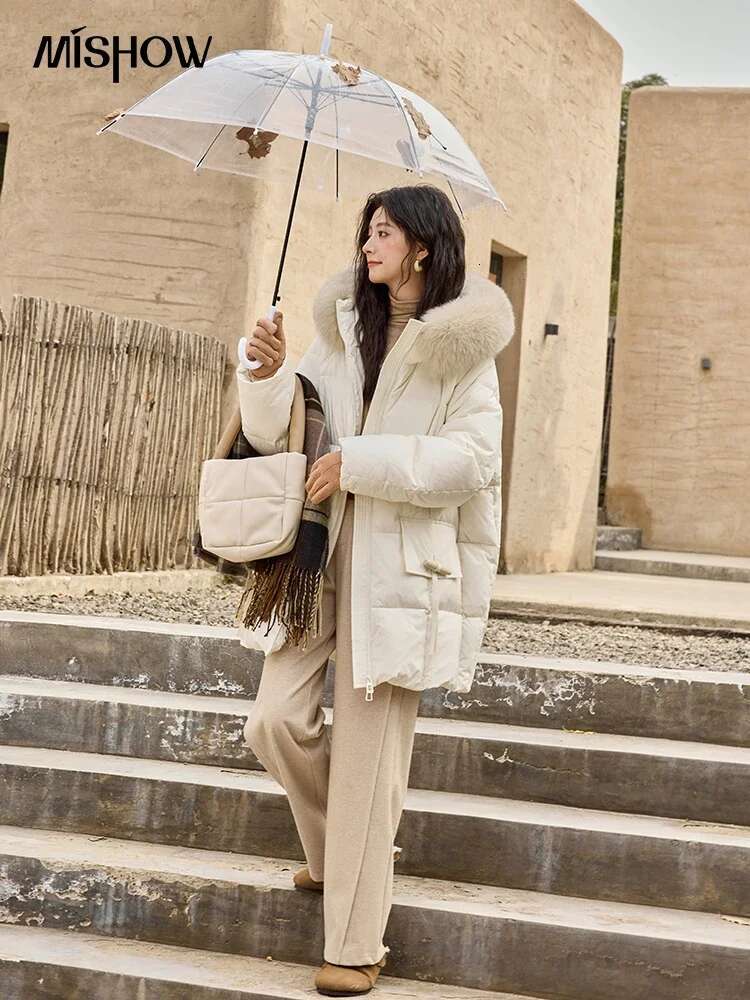 MISHOW Thickened Down Women's Hooded Zipper Long Sleeved 2024 Winter Korean Basic Warm Sweet Cotton Jacket Top Mxd36y0051