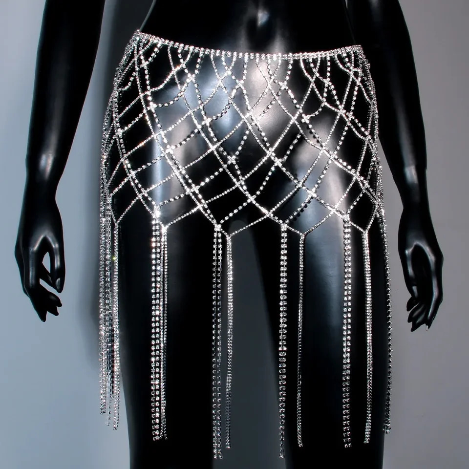 Stonefans Summer Rhinestone Tassel Skirts Bikinis Lingerie Accessories Nightclub Clothing Bling Sexy Body Chain Dress Jewelry 250107