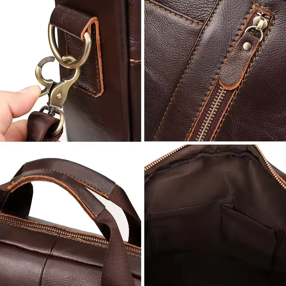 Mens Briefcase Genuine leather Handmade laptop Bag Multi Compartment Business Crossbody Bag Shoulder Bag 250107