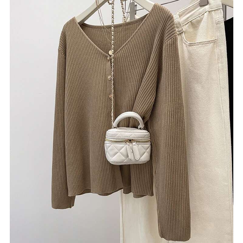 Plus Size Women's Clothing Autumn Winter New Knitwear Sweater Loose Fitting V-Neck Cardigan Long Sleeved Warm Jacket For Women