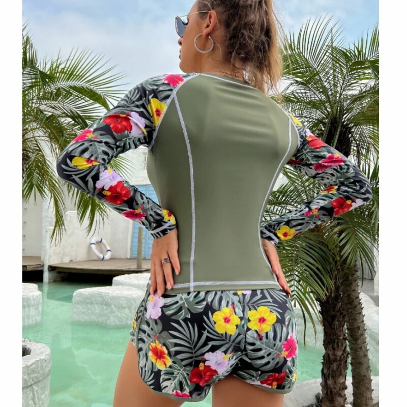 2025 New Diving And Surfing Suit Long Sleeved Sunscreen Sexy Beach Bikini Designer Swimsuit Digital Print Flat Angle Split Swimsuit For Women