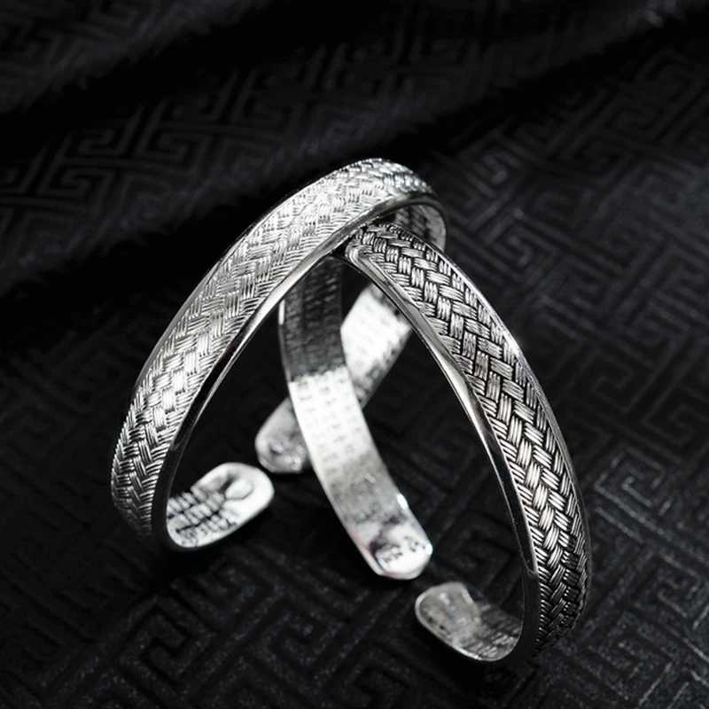 ANENJERY Wave Pattern Cuff Bracelets Bangles For Men Retro Handmade Thai Silver JewelryXJ250109