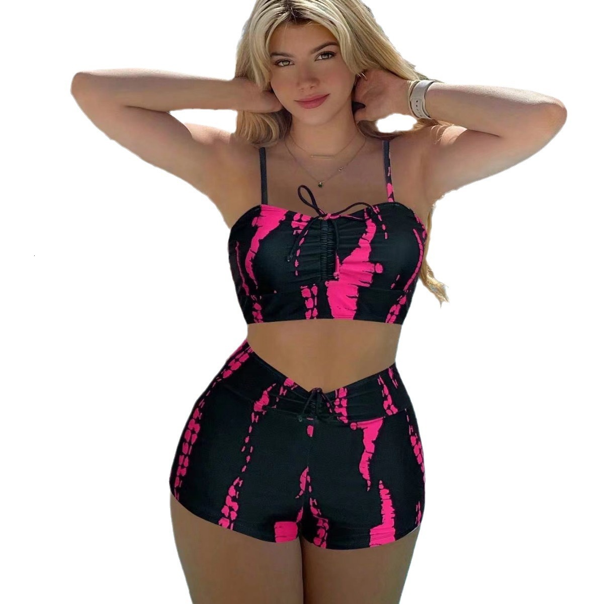 New Split Women's High Waist Flat Angle Sexy Beach Bikini Designer Swimsuit Mesh Red Sexy Swimsuit
