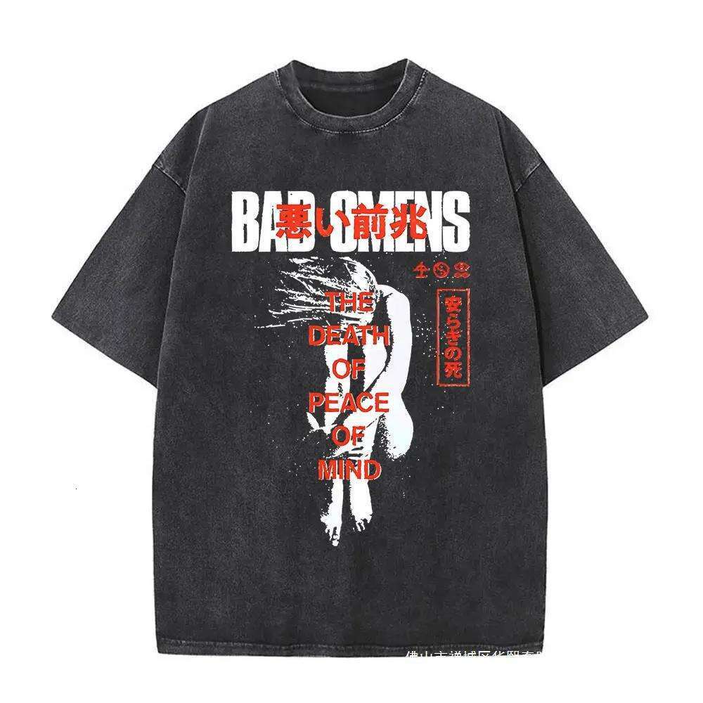 Washed Vintage Bad Omens Print T-shirt Funny Moth Graphic Ts