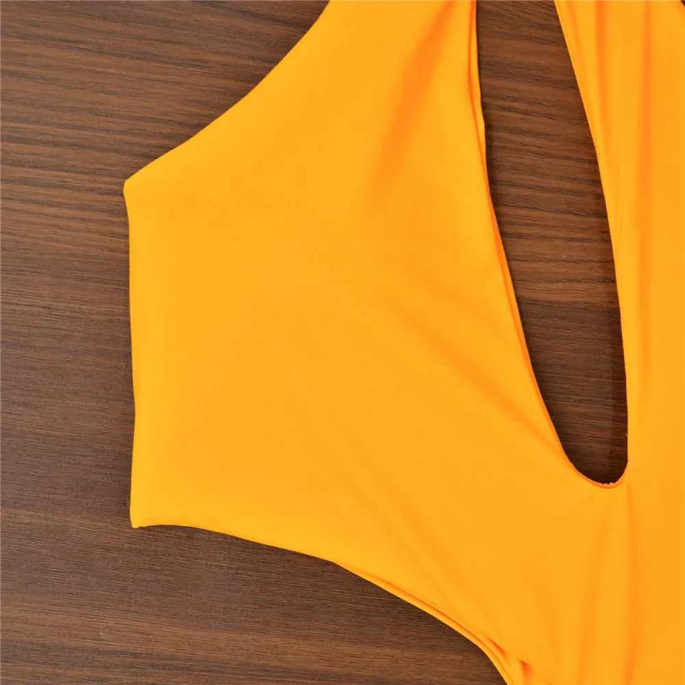 Sexy Yellow One Shoulder Swimwear Woman 2025 One Piece Swimsuits Cut Out Monokini Bathing Suit Beach Swimming Wear Bather SummerXJ240108