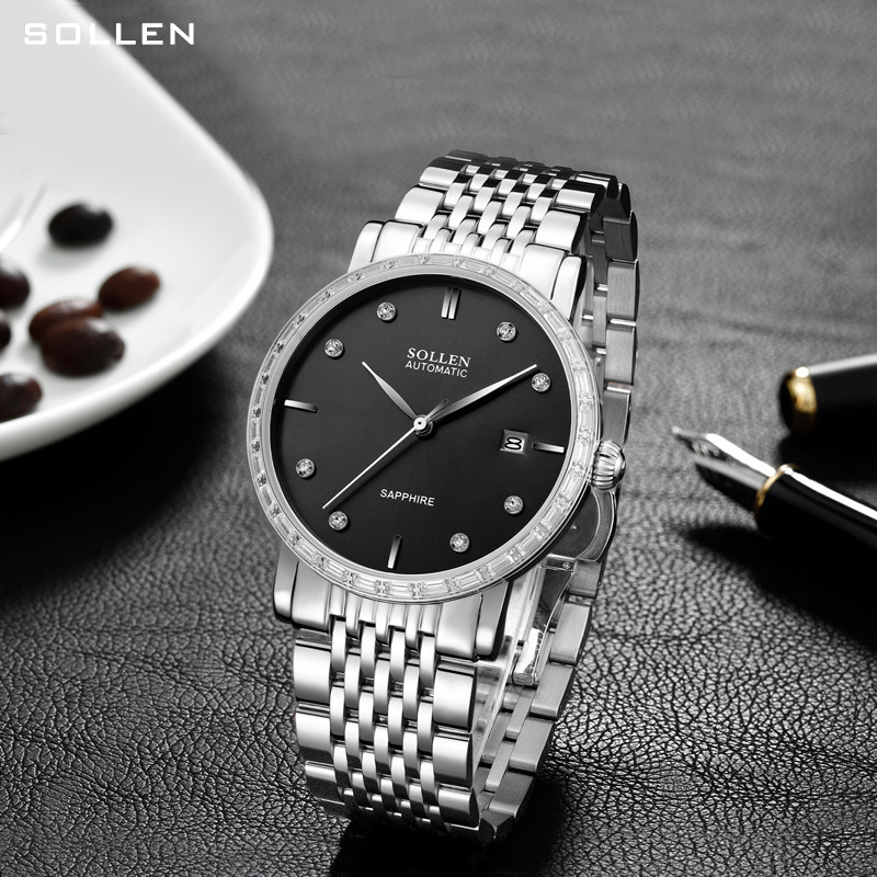 Men's Fashionable Automatic Mechanical Watch with Stainless Steel Band and Date