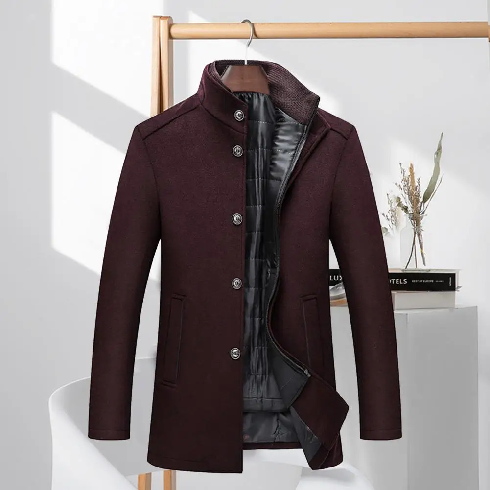 Men Woolen Jacket Waistcoat Two Peices Set Casual Wool Blend Coat Winter MidLength Thickened Overcoat With 250106