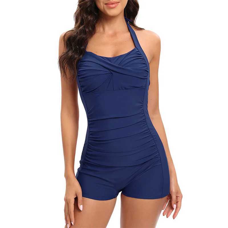 Solid Color Conservative One Piece Swimsuit Women 2024 Pated Slim Tankini ss Bikini Summer Beach Vacation Sport SwimwearXJ240108