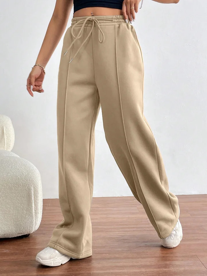 Women Wide Leg Sweetpants Winter Thick Casual Pants Straight Elastic Waist Drawstring Fitness Joggers Travel Basic 250106