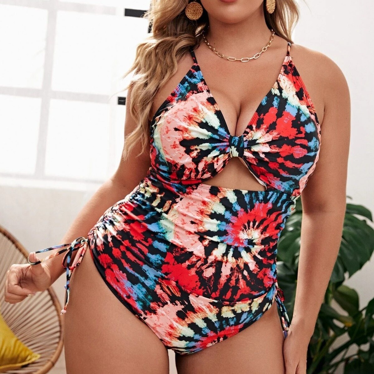 2025 new plus size women's jumpsuit with rope, multi-color high elasticity beach vacation swimsuit designer, trendy beach swimsuit
