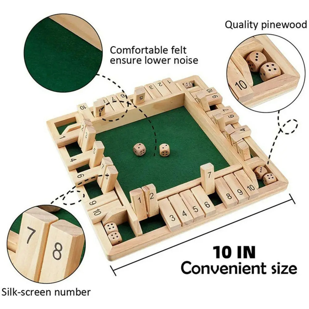 Shut The Box Dice Board Game Wooden Flaps Dices Game 4 Players Pub Bar Party Supplies Family Entertainment for Kids Adults 250109