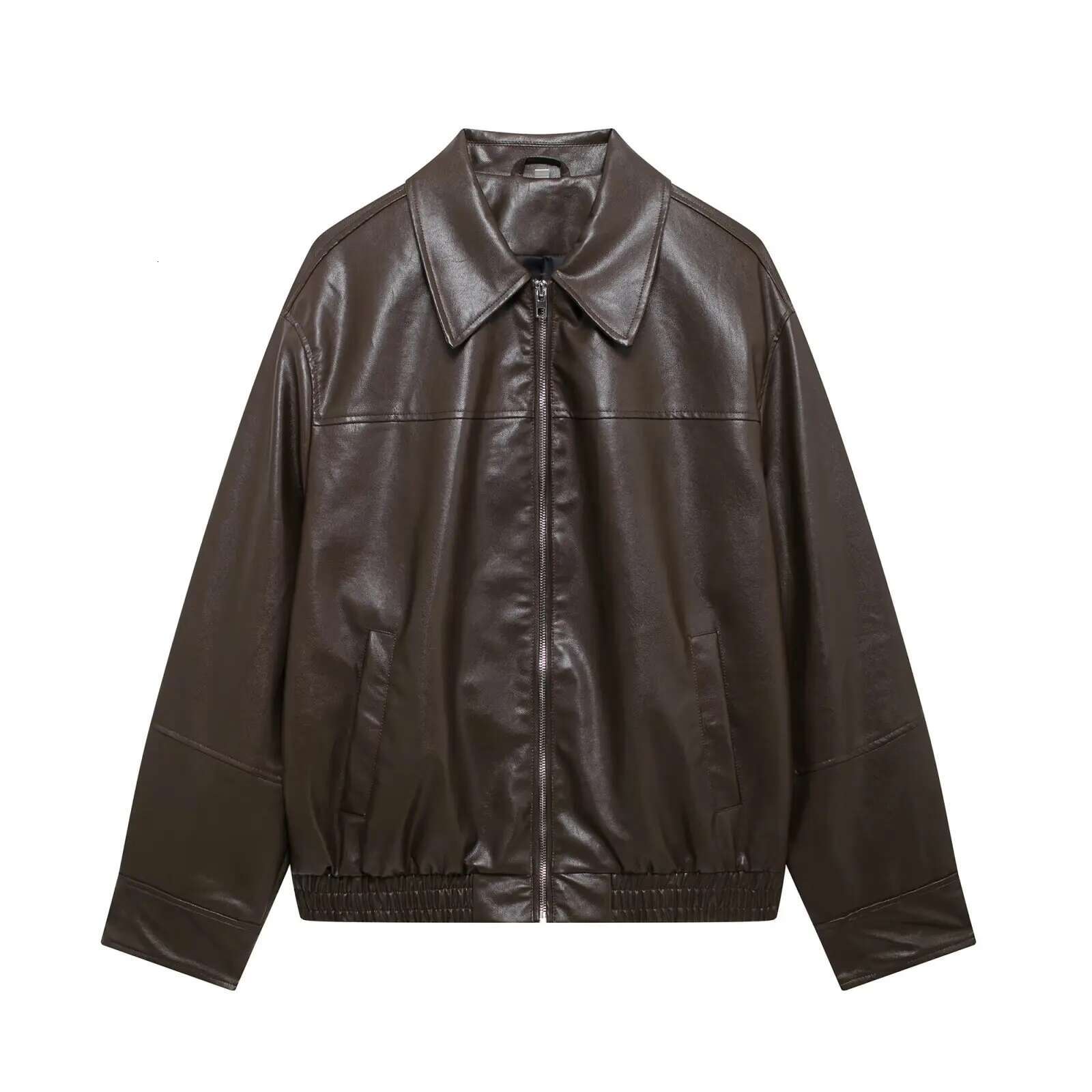 Fashionable And Versatile Loose Lapel Zipper Imitation Pilot Coat Women's Autumn New PU Leather Jacket