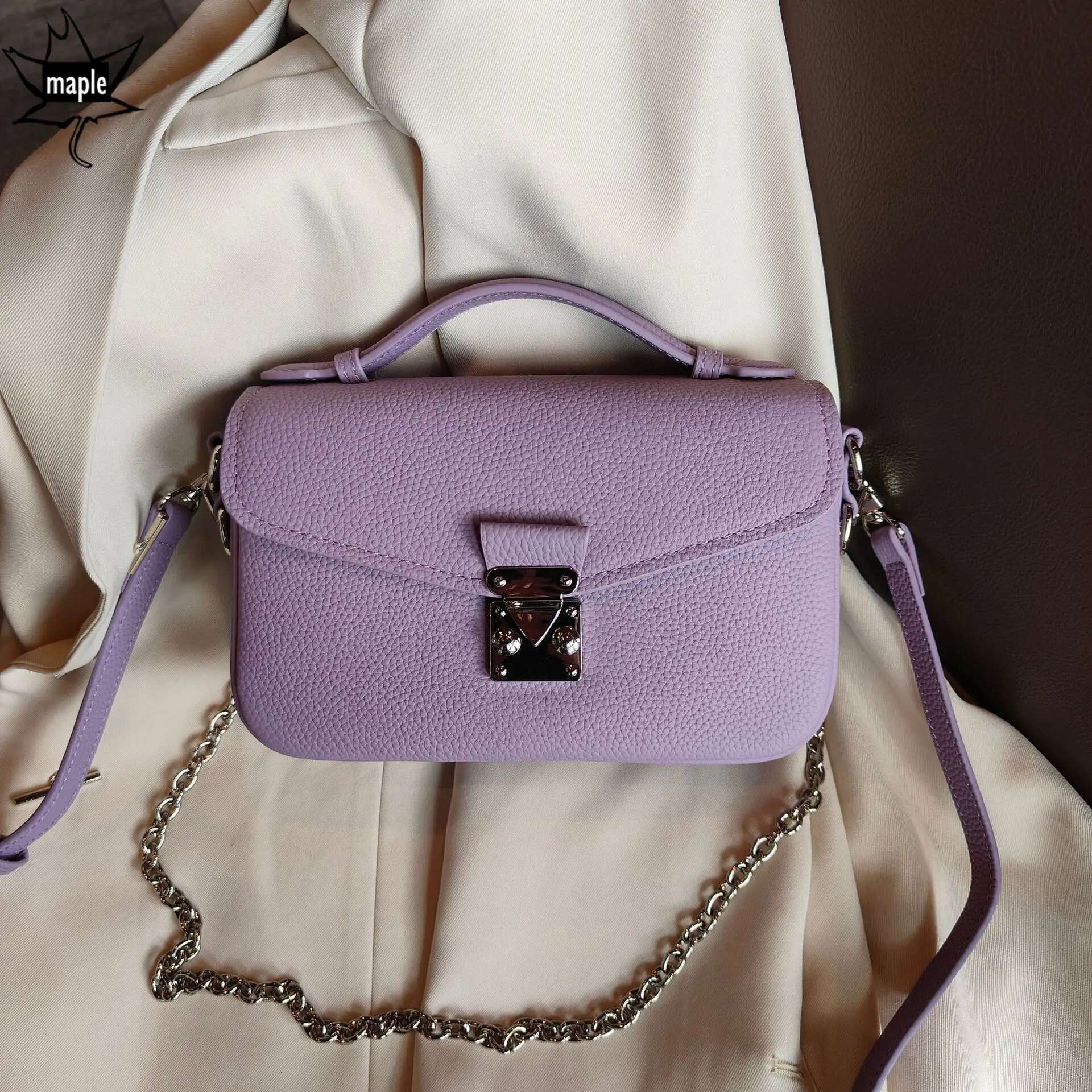 2025 New Pink White Women Messenger Lock Design High Quality Top Layer Cow Leather Ladies Shoulder Crossbody Bag