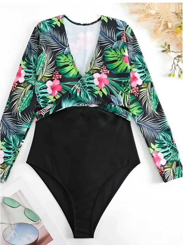 One-Piece Swimsuit For Sports Surfing Long Seve Swimwear 2024 New Womens Bodysuit Swimming Bathing Suit Beachwear Pool BatherXJ240108